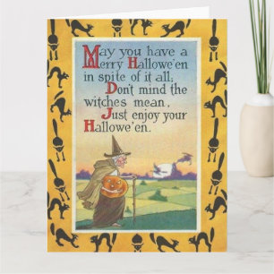 Heks Jack O' Lantern Pompoen Zwarte Kat Kaart
