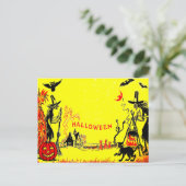 Heks Jack O' Lantern Uil Spook Haunted House Briefkaart (Staand voorkant)