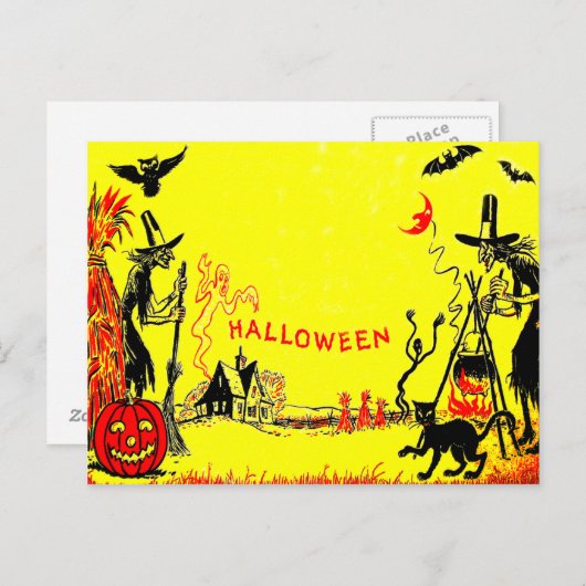 Heks Jack O' Lantern Uil Spook Haunted House Briefkaart (Voorkant / Achterkant)