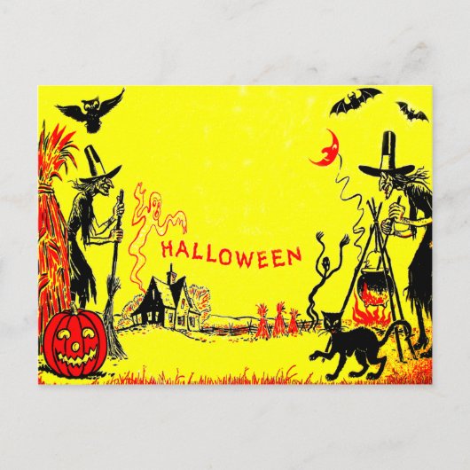 Heks Jack O' Lantern Uil Spookhuis Geest Griezeltu Briefkaart (Voorkant)