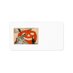 Heks Jack O Lantern Zwarte Kat Etiket