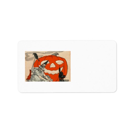 Heks Jack O Lantern Zwarte Kat Etiket (Voorkant)