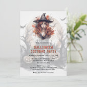 Heks Jack-O-Lanterns Halloween Kostuum Feest Kaart (Staand voorkant)