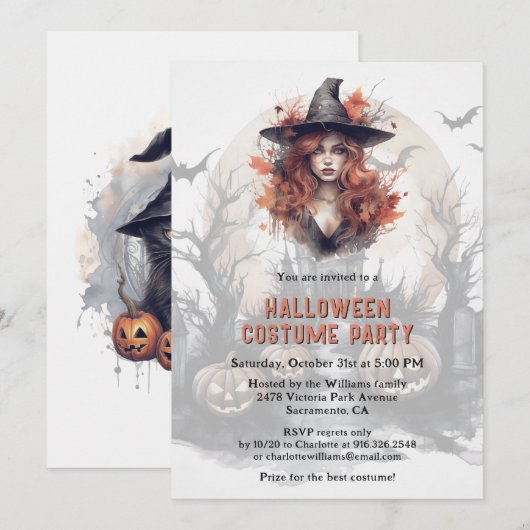 Heks Jack-O-Lanterns Halloween Kostuum Feest Kaart (Voorkant / Achterkant)