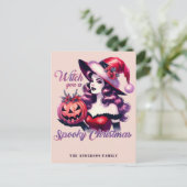 Heks je een spookachtige kersthalloween-trend feestdagenkaart (Staand voorkant)
