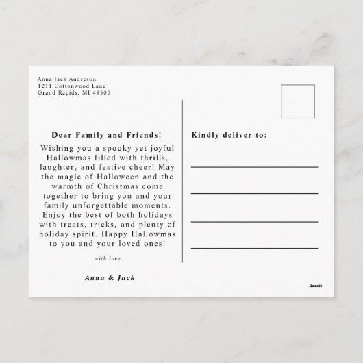 Heks je een spookachtige kersthalloween-trend feestdagenkaart (Achterkant)