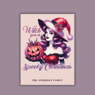 Heks je een spookachtige kersthalloween-trend feestdagenkaart
