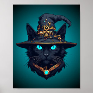Heks Kat Cyberpunk Mecha Halloween Neon Zonnebril Poster