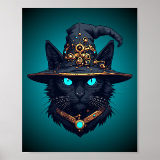 Heks Kat Cyberpunk Mecha Halloween Neon Zonnebril Poster