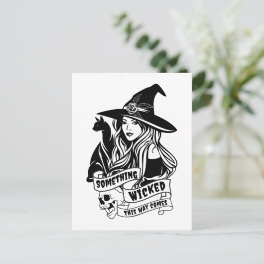 Heks Kat en Skulls Wicked Briefkaart (Staand voorkant)