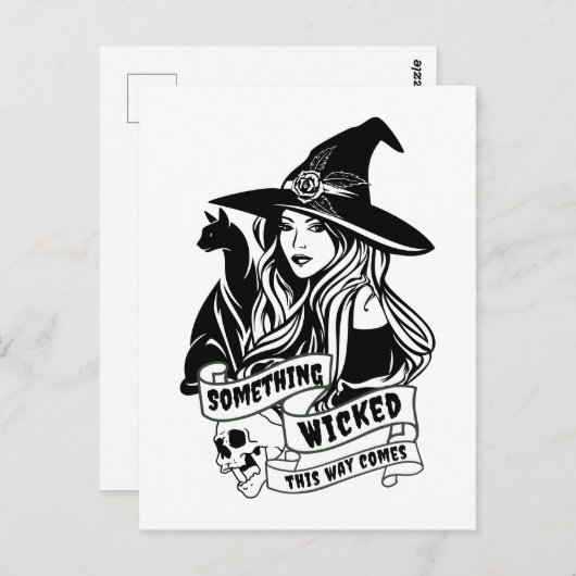 Heks Kat en Skulls Wicked Briefkaart (Voorkant / Achterkant)
