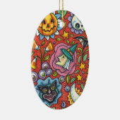 HEKS, KAT, GEEST, KLEURRIJKE HALLOWEEN FOLK GARDEN KERAMISCH ORNAMENT (Rechts)