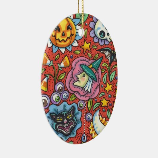 HEKS, KAT, GEEST, KLEURRIJKE HALLOWEEN FOLK GARDEN KERAMISCH ORNAMENT (Rechts)