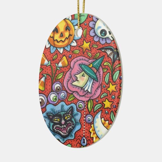 HEKS, KAT, GEEST, KLEURRIJKE HALLOWEEN FOLK GARDEN KERAMISCH ORNAMENT (Links)