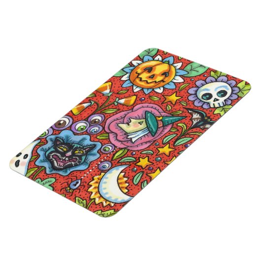 HEKS, KAT, GEEST, KLEURRIJKE HALLOWEEN FOLK GARDEN MAGNEET (Linkerzijde)