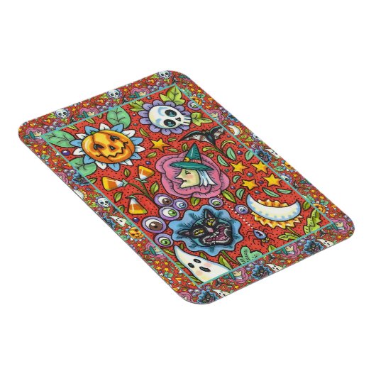 HEKS, KAT, GEEST, KLEURRIJKE HALLOWEEN FOLK GARDEN MAGNEET (Rechterzijde)