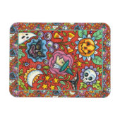 HEKS, KAT, GEEST, KLEURRIJKE HALLOWEEN FOLK GARDEN MAGNEET (Horizontaal)