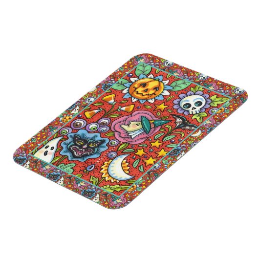 HEKS, KAT, GEEST, KLEURRIJKE HALLOWEEN FOLK GARDEN MAGNEET (Linkerzijde)