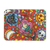 HEKS, KAT, GEEST, KLEURRIJKE HALLOWEEN FOLK GARDEN MAGNEET (Horizontaal)