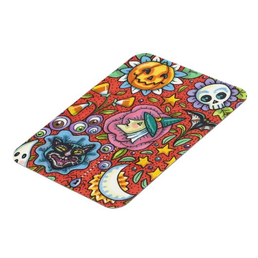 HEKS, KAT, GEEST, KLEURRIJKE HALLOWEEN FOLK GARDEN MAGNEET (Linkerzijde)