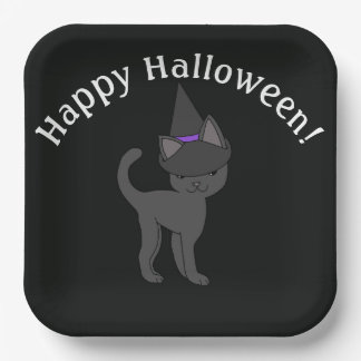 Heks Kat Gelukkig Halloween Papieren Bordje