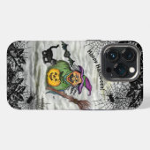 Heks, Kat, Vleermuis en Pompoen, Gelukkig Hallowee iPhone Hoesje (Achterkant horizontaal)