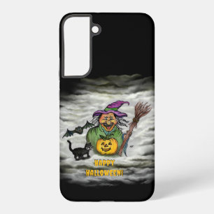 Heks, Kat, Vleermuis en Pompoen, Gelukkig Hallowee Samsung Galaxy Hoesje