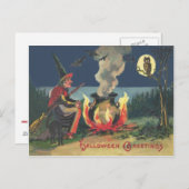 Heks ketel zwarte kat vleermuis briefkaart (Voorkant / Achterkant)