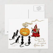 Heks leert Zwarte Kat Jack O' Lantern Briefkaart (Voorkant / Achterkant)