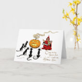 Heks leert zwarte kat Jack O' Lantern Kaart (Gele Bloem)