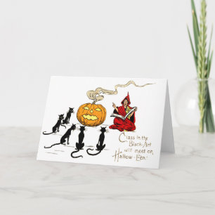 Heks leert zwarte kat Jack O' Lantern Kaart