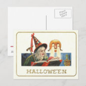 Heks leest Jack O Lantern Pompoen Briefkaart (Voorkant / Achterkant)