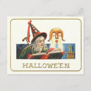 Heks leest Jack O Lantern Pompoen Briefkaart
