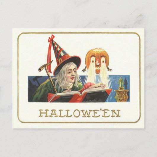 Heks leest Jack O Lantern Pompoen Briefkaart (Voorkant)