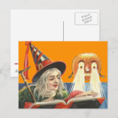 Heks leest Jack O Lantern Pompoen Briefkaart (Voorkant / Achterkant)