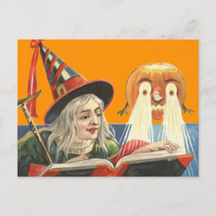 Heks leest Jack O Lantern Pompoen Briefkaart