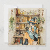 heks leest tarot en Schattigee zwarte kat gothic Kaart (Voorkant)