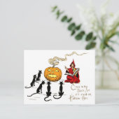Heks Leren Zwarte Kat Jack O' Lantern Briefkaart (Staand voorkant)