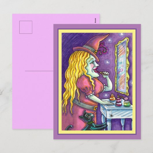 HEKS LIPSTICK, PARFUM & NAGELLAK, GRAPPIG SCHATTIG FEESTDAGENKAART (Voorkant / Achterkant)