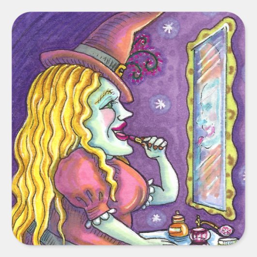 HEKS LIPSTICK, PARFUM & NAGELLAK, GRAPPIG SCHATTIG VIERKANTE STICKER (Voorkant)