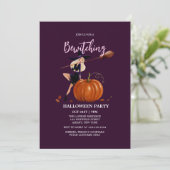 Heks Magic Gouache Halloween Kostuum Party Kaart (Staand voorkant)