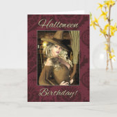 Heks Magische Halloween Verjaardags Blank Kaart (Gele Bloem)