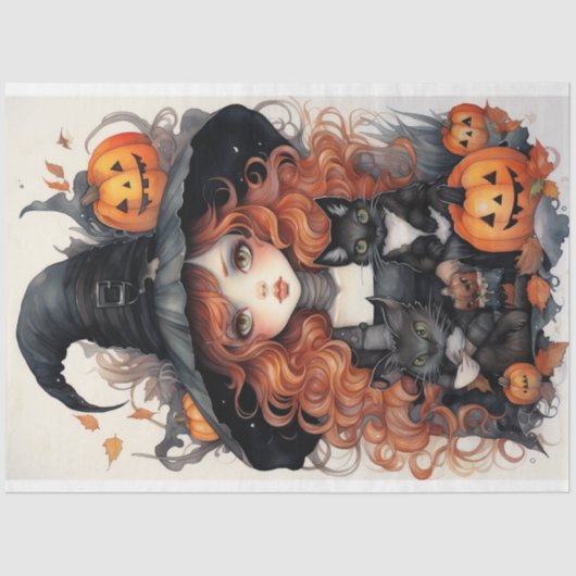 Heks Meisje 1 Halloween Decoupage Papier (Voorkant)