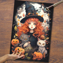 heks meisje 2 halloween decoupage papier