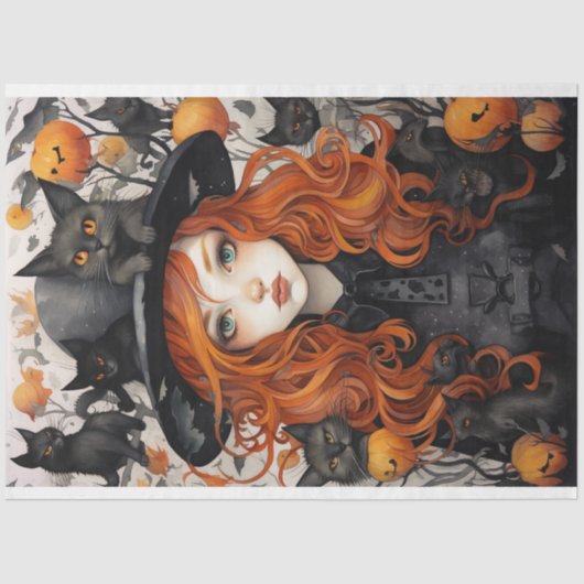 heks meisje 3 halloween decoupage papier (Voorkant)