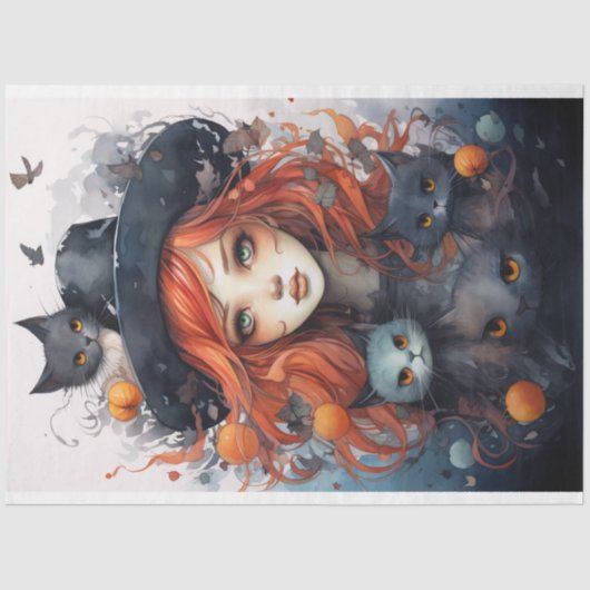 heks meisje 4 halloween decoupage papier (Voorkant)