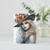 Heks  Meisje Bruin Bloem Magisch Briefkaart (Staand voorkant)