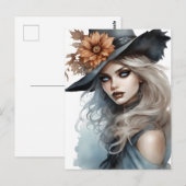 Heks  Meisje Bruin Bloem Magisch Briefkaart (Voorkant / Achterkant)