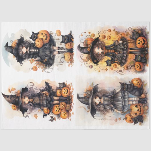 Heks Meisje Collage 1 Halloween Decoupage Papier (Voorkant)