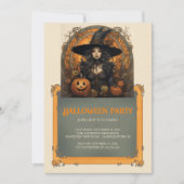 Heks Meisje en Pompoenen Gotische Halloween Kaart (Voorkant)